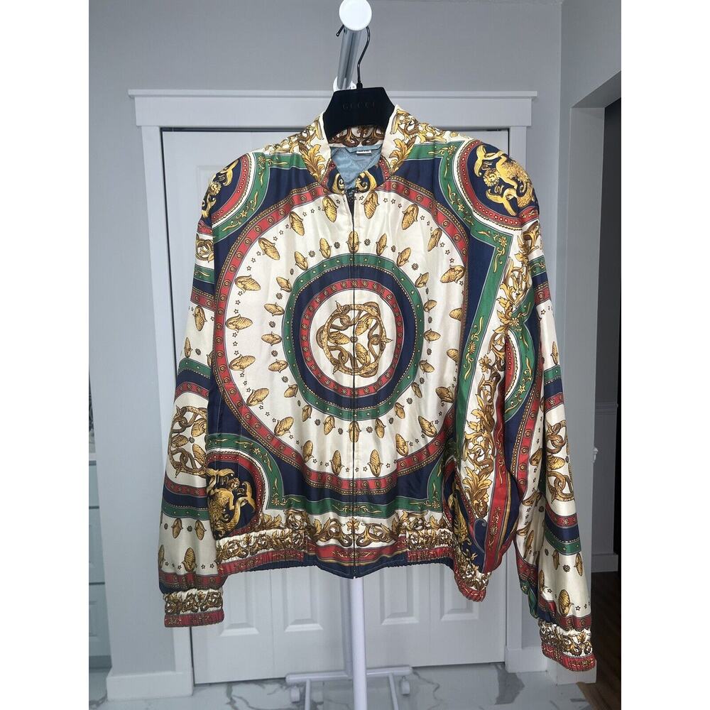 Gucci Mens BLOUSONMERMAID CIRCLE BOMBER ON TWILLGREEN/IVORY PRNT/MIX New - Picture 1 of 13